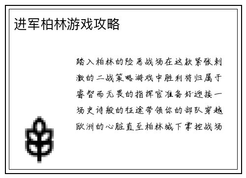 进军柏林游戏攻略